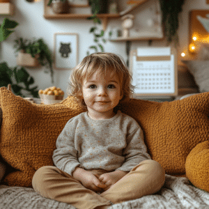 toddler sitting on a couch